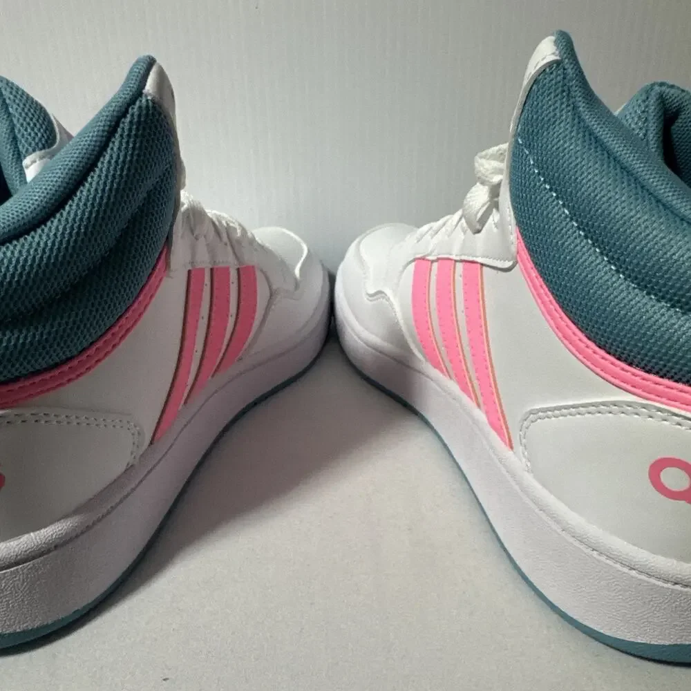 Adidas Hoops Mid 3.0 K White Pink Teal HQ1256 Kids Youth Size 7 Men 7 Womens 8.5